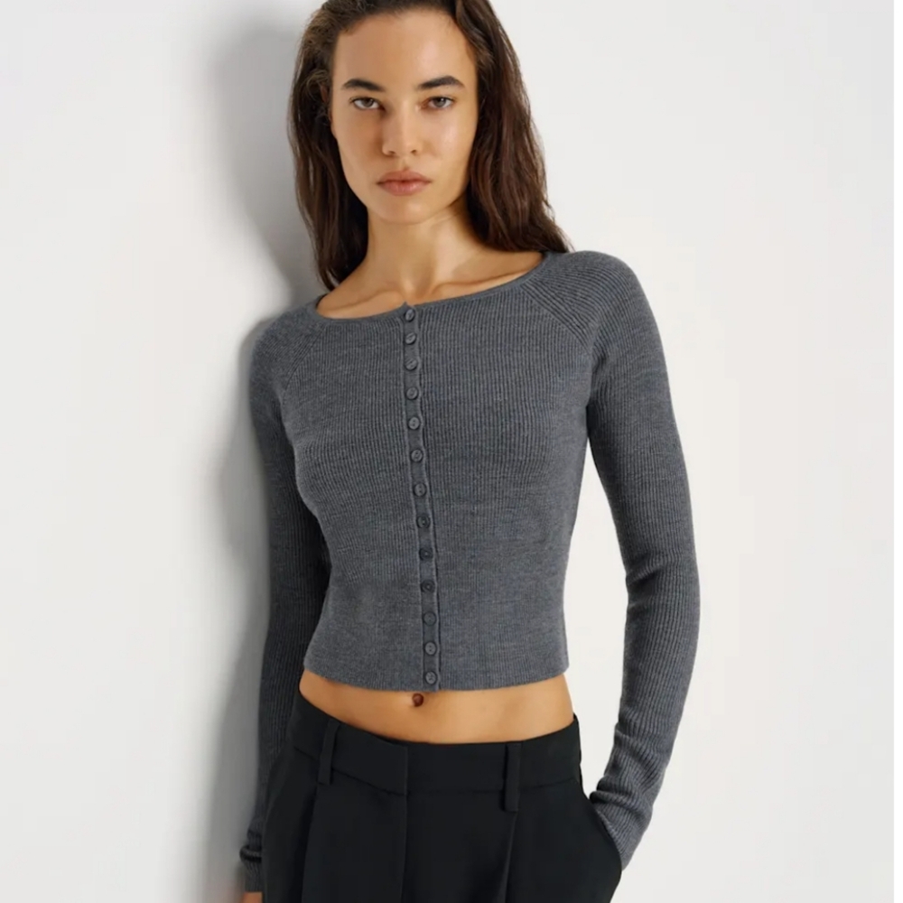 Reformation Meadow Regenerative Merino Cardigan Grey - Size L NWT